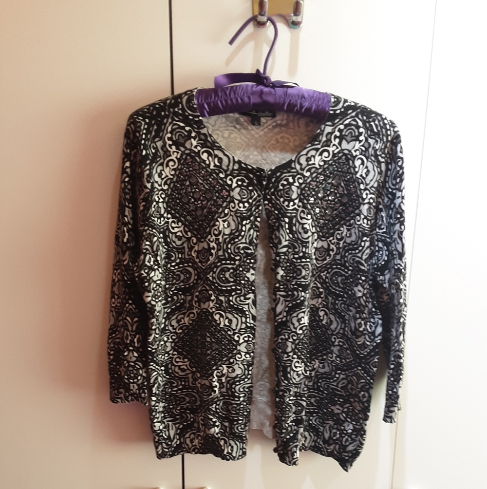Pierre NY Black White Embellished Cardigan
